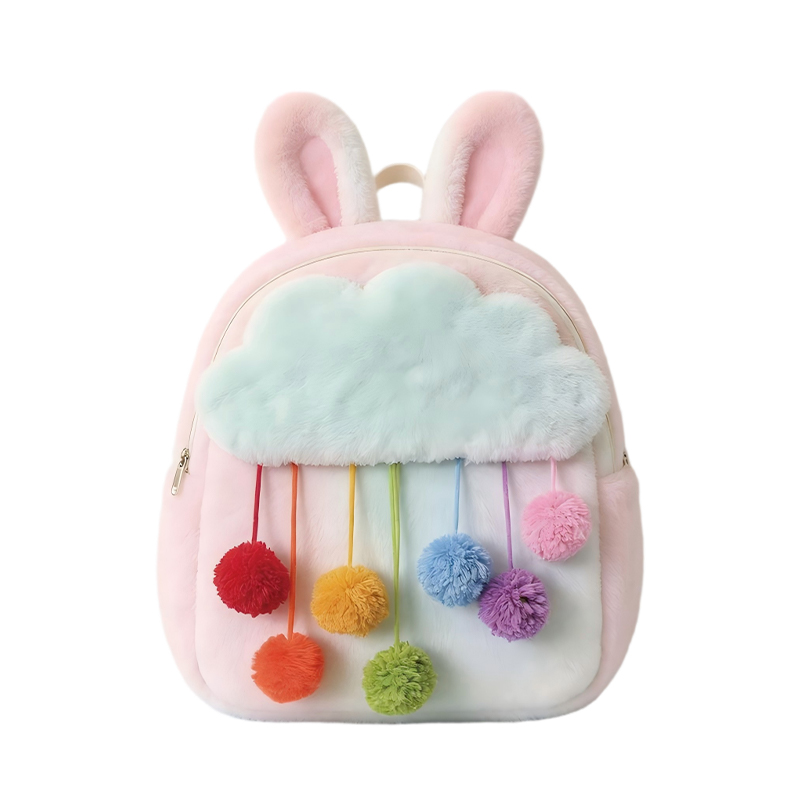 fluffy-bunny-ear-cloud-rainbow-pom-pom-kids-backpack