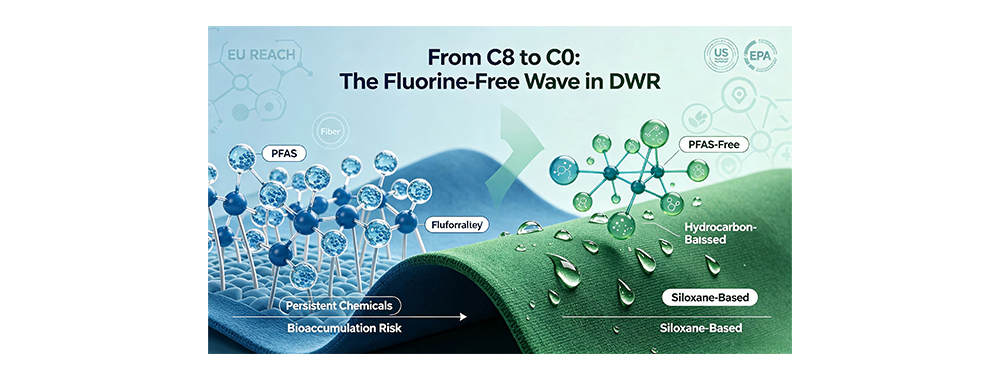 Non fluorinated transition of DWR coating from C8 to C0 Non fluorinated transition of DWR coating from C8 to C0