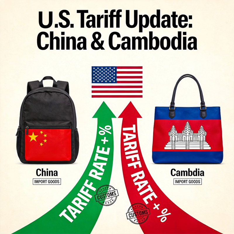 Latest tariff on bags from China and Cambodia